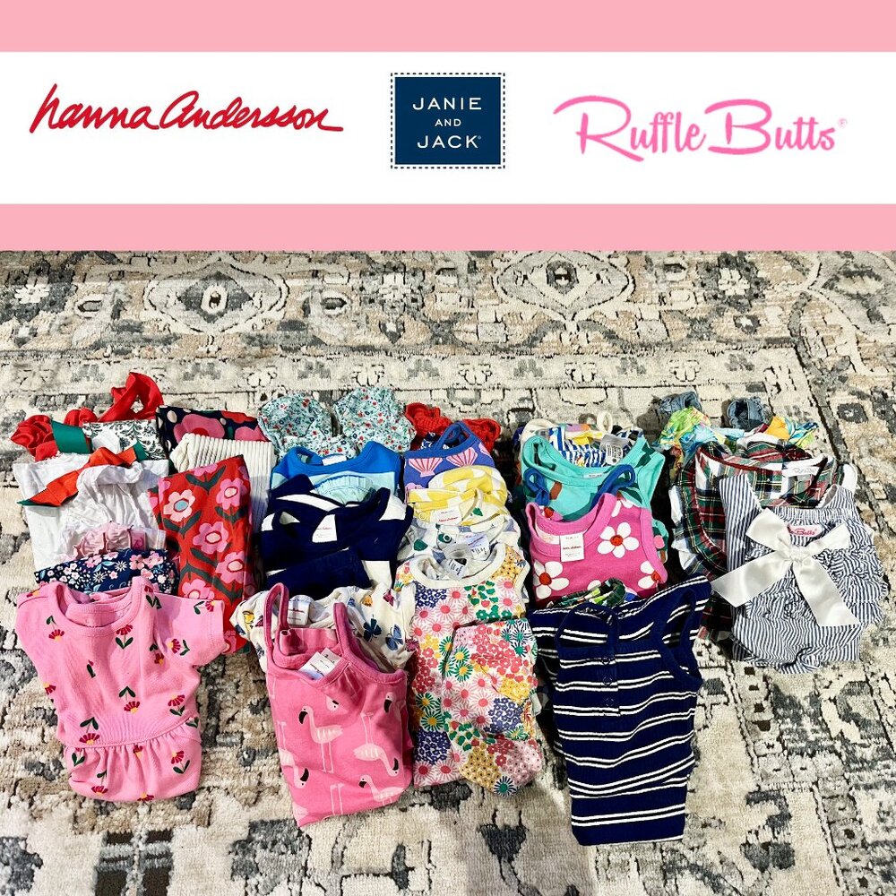 Lot of 42 girls items 2T and 3T Janie and Jack, Hanna Andersson, Rufflebutts EUC